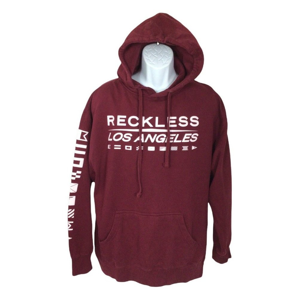 Young & Reckless Maroon Oversized Hoodie Sz L  Reckless Los Angeles Pullover